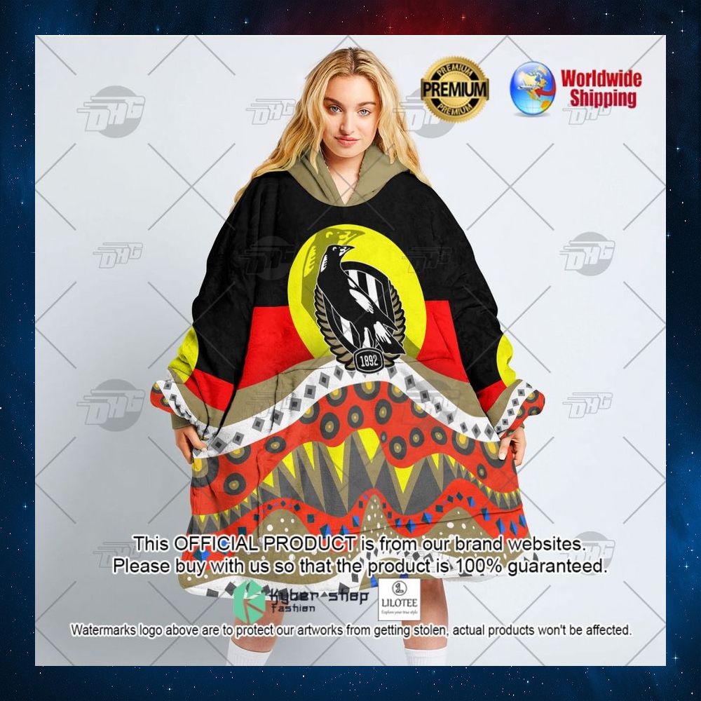 afl collingwood magpies aboriginal flag x indigenous hoodie blanket 3 445