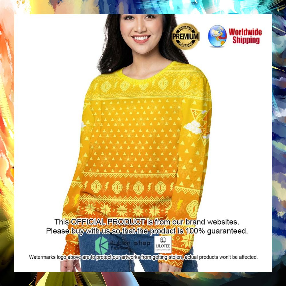 agatsuma zenitsu kimetsu no yaiba yellow christmas sweater 2 377