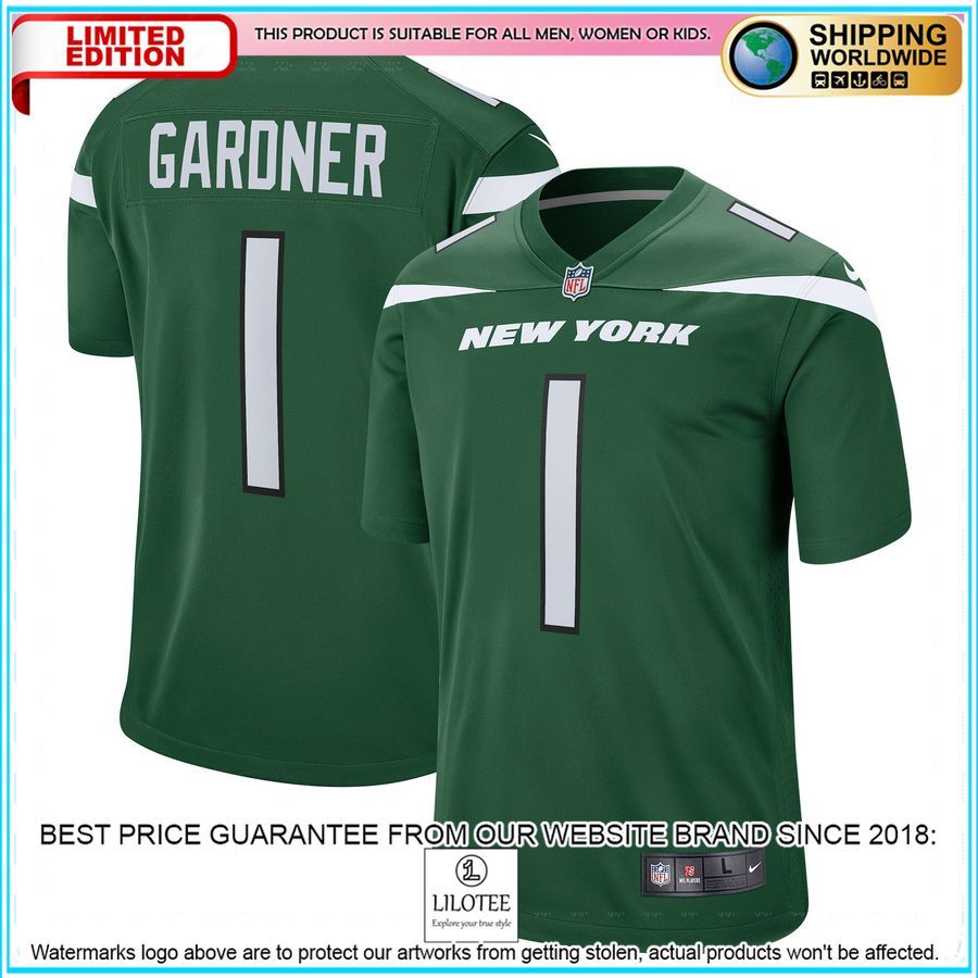 ahmad sauce gardner new york jets 2022 nfl draft first round pick gotham green football jersey 1 537