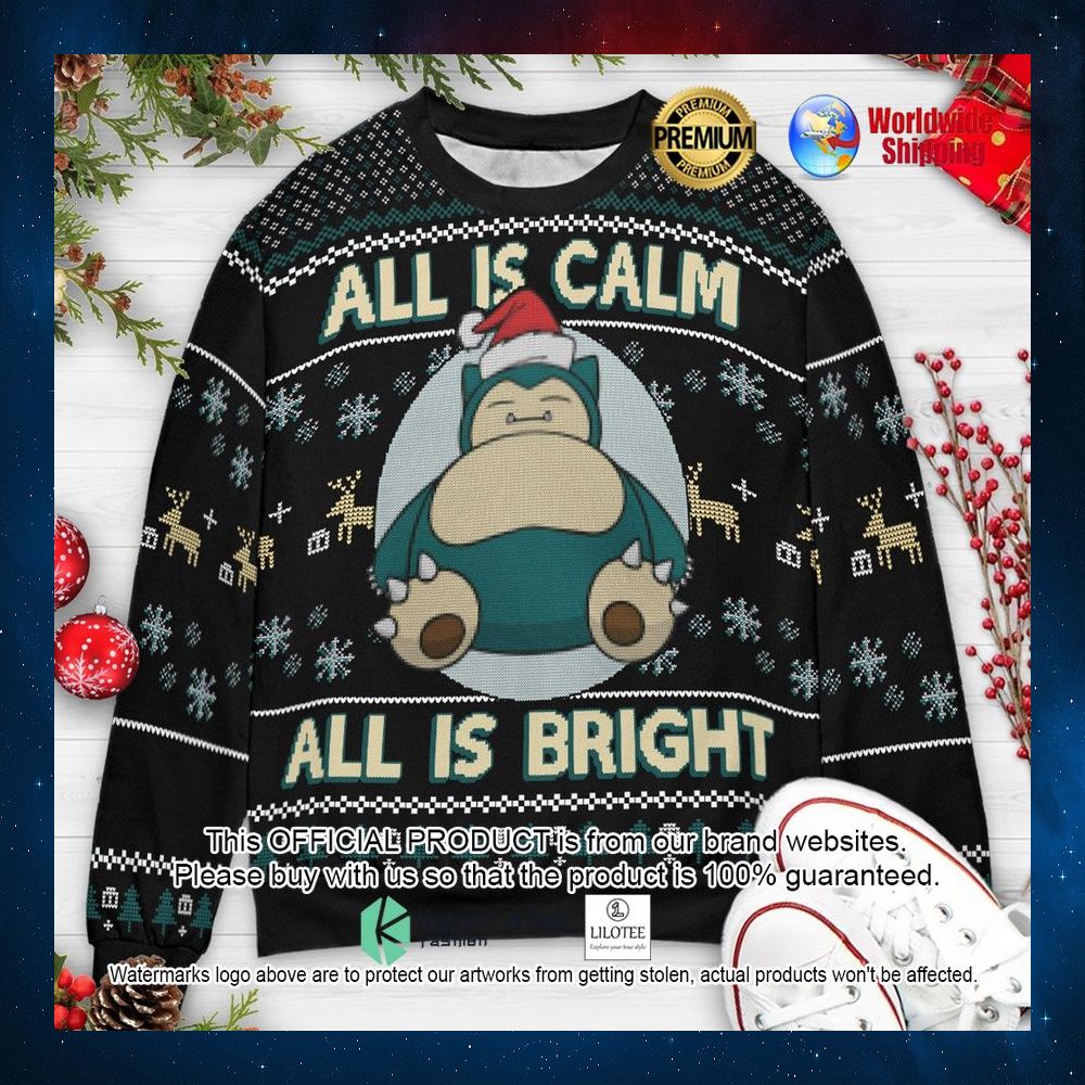 all is calm all is bright snorlax pokemon christmas sweater 1 975