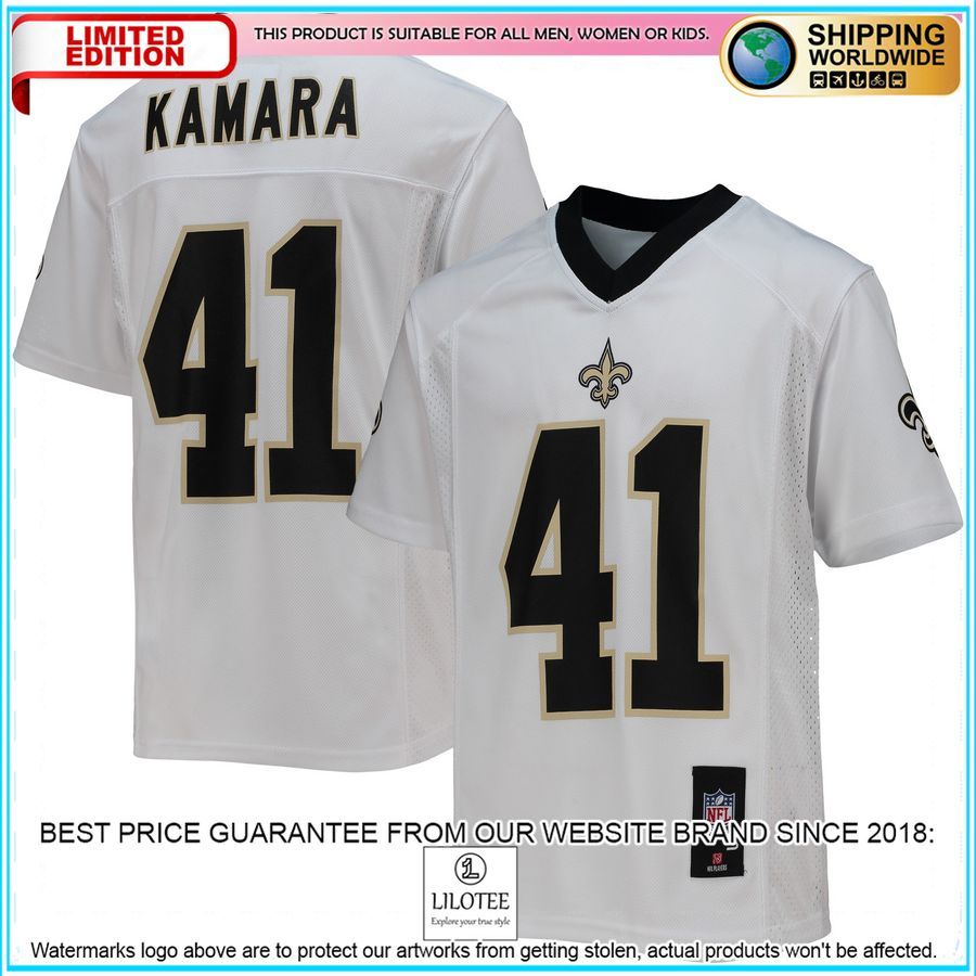 alvin kamara new orleans saints youth replica white football jersey 1 14
