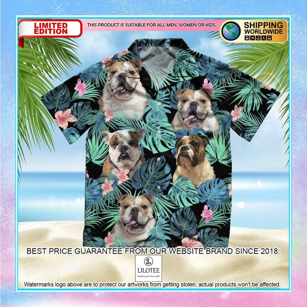 american bulldog summer leaves hawaiian shirt 1 136