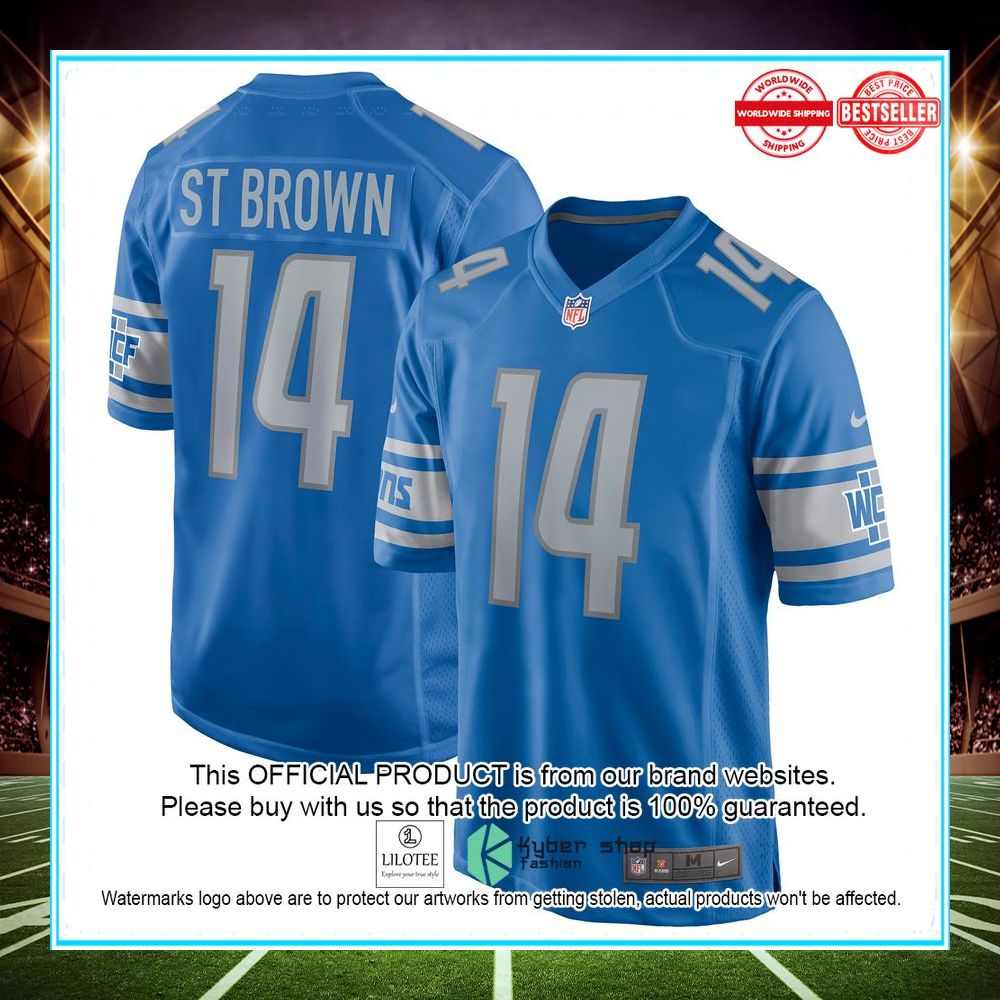 amon ra st brown detroit lions nike game player blue football jersey 1 909