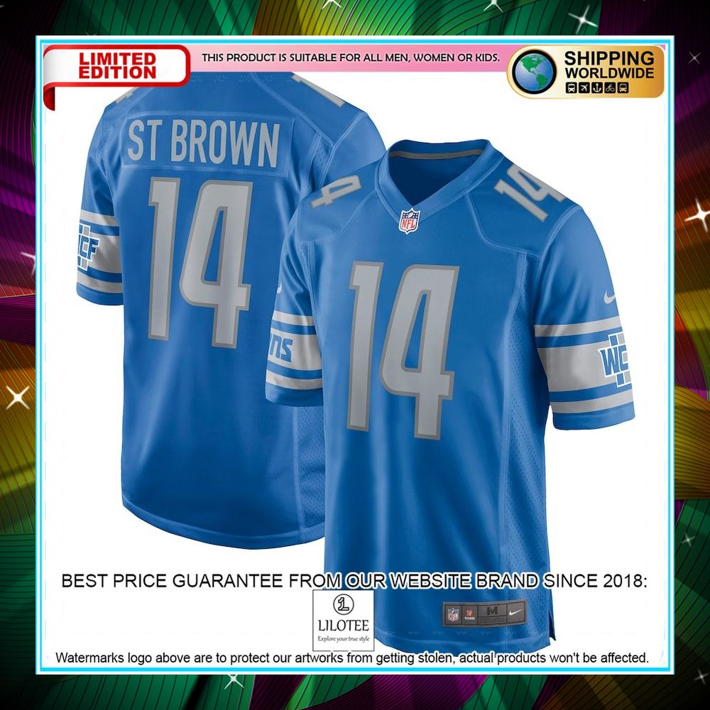 amon ra st brown detroit lions player blue football jersey 1 751