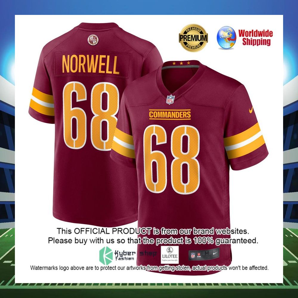 andrew norwell washington commanders nike player game burgundy football jersey 1 434