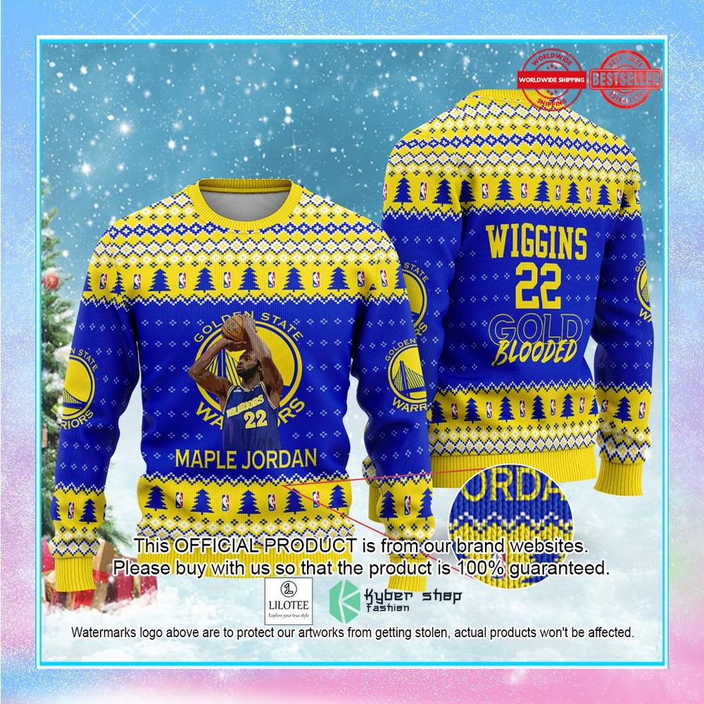 andrew wiggins golden states warriors gold blooded nba christmas sweater 1 62