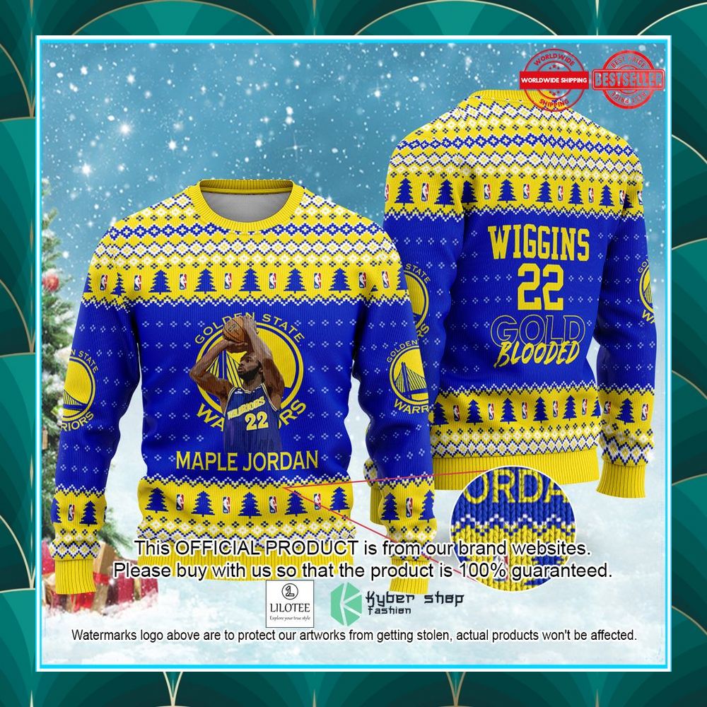 andrew wiggins golden states warriors gold blooded nba christmas sweater 1 989