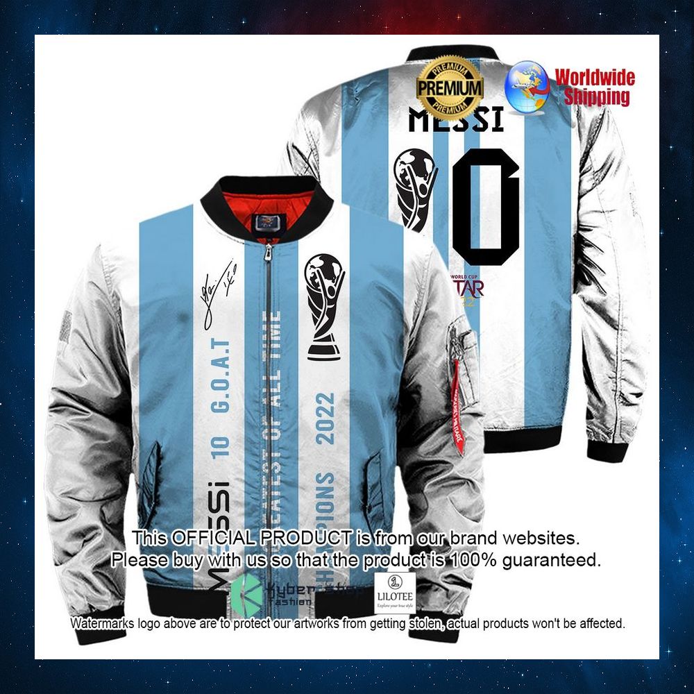 argentina messi 10 g o a t greatest of all time champion world cup 2022 bomber jacket 1 198