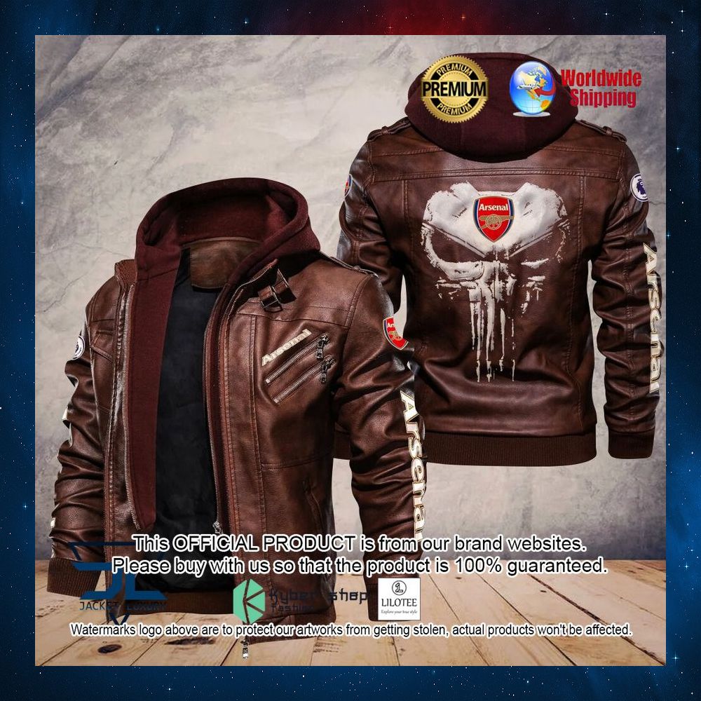 arsenal f c punisher skull leather jacket 2 869