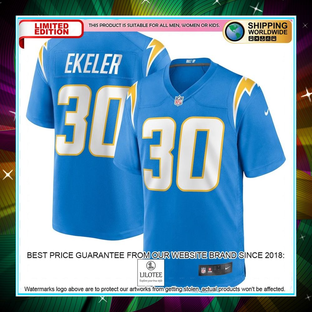 austin ekeler los angeles chargers player powder blue football jersey 1 378