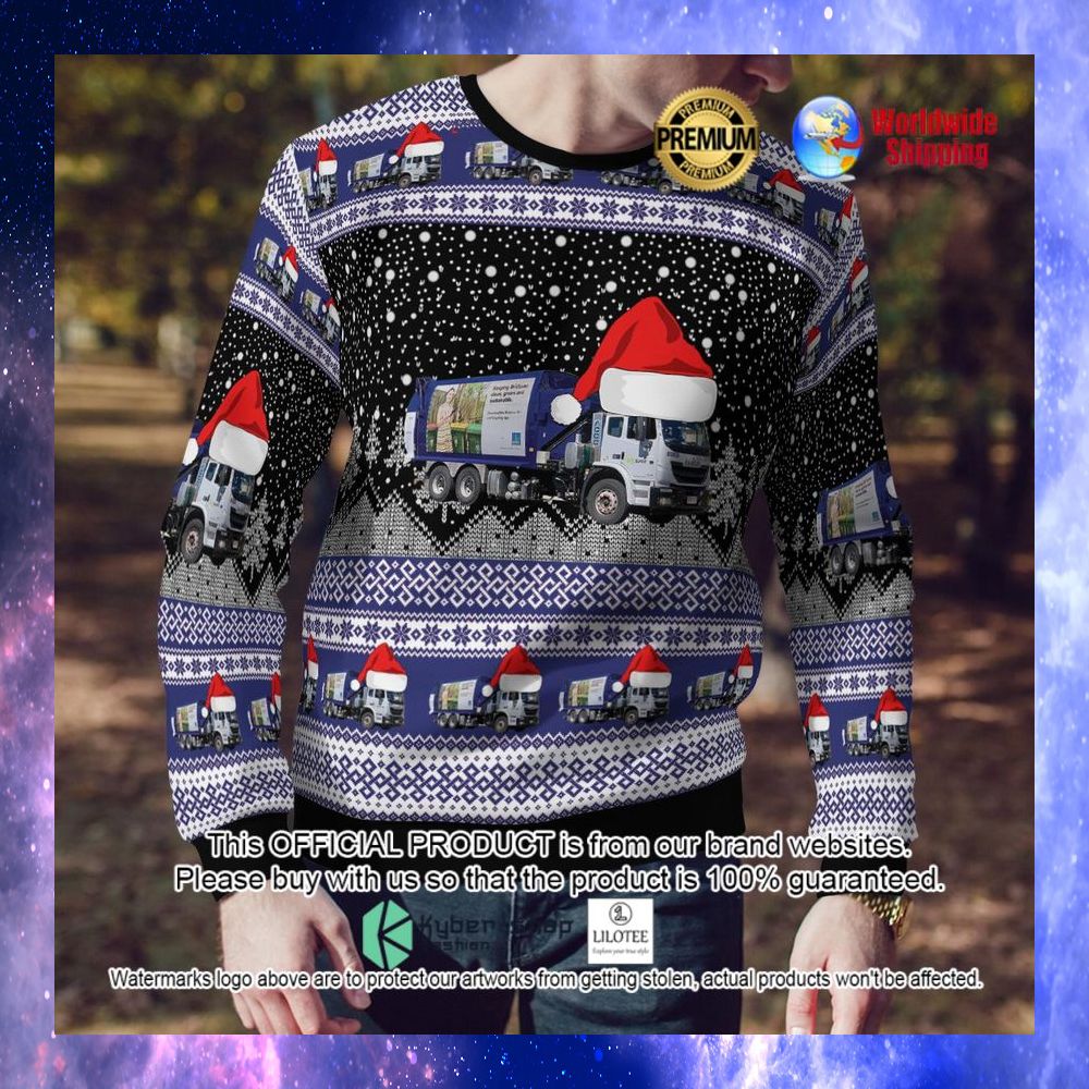 australian suez waste collection trucks santa hat ugly sweater 1 782
