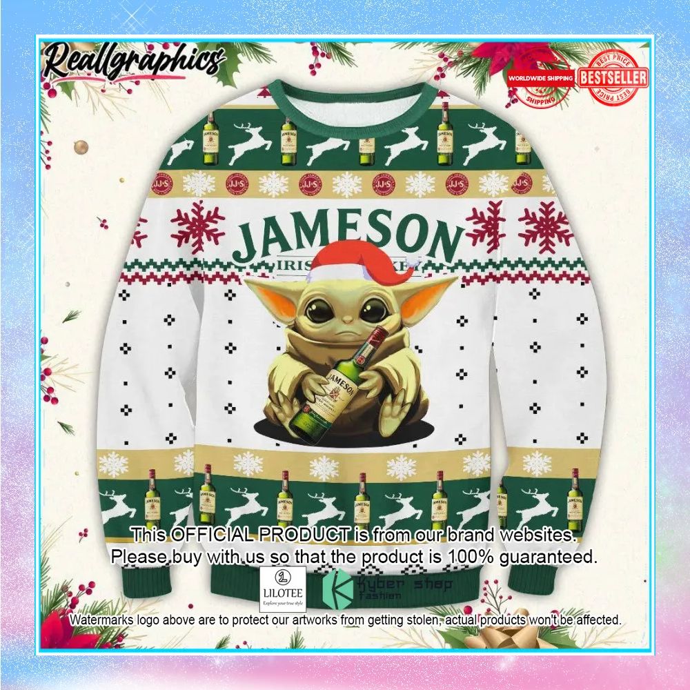 baby yoda jameson irish whiskey christmas sweater 1 981