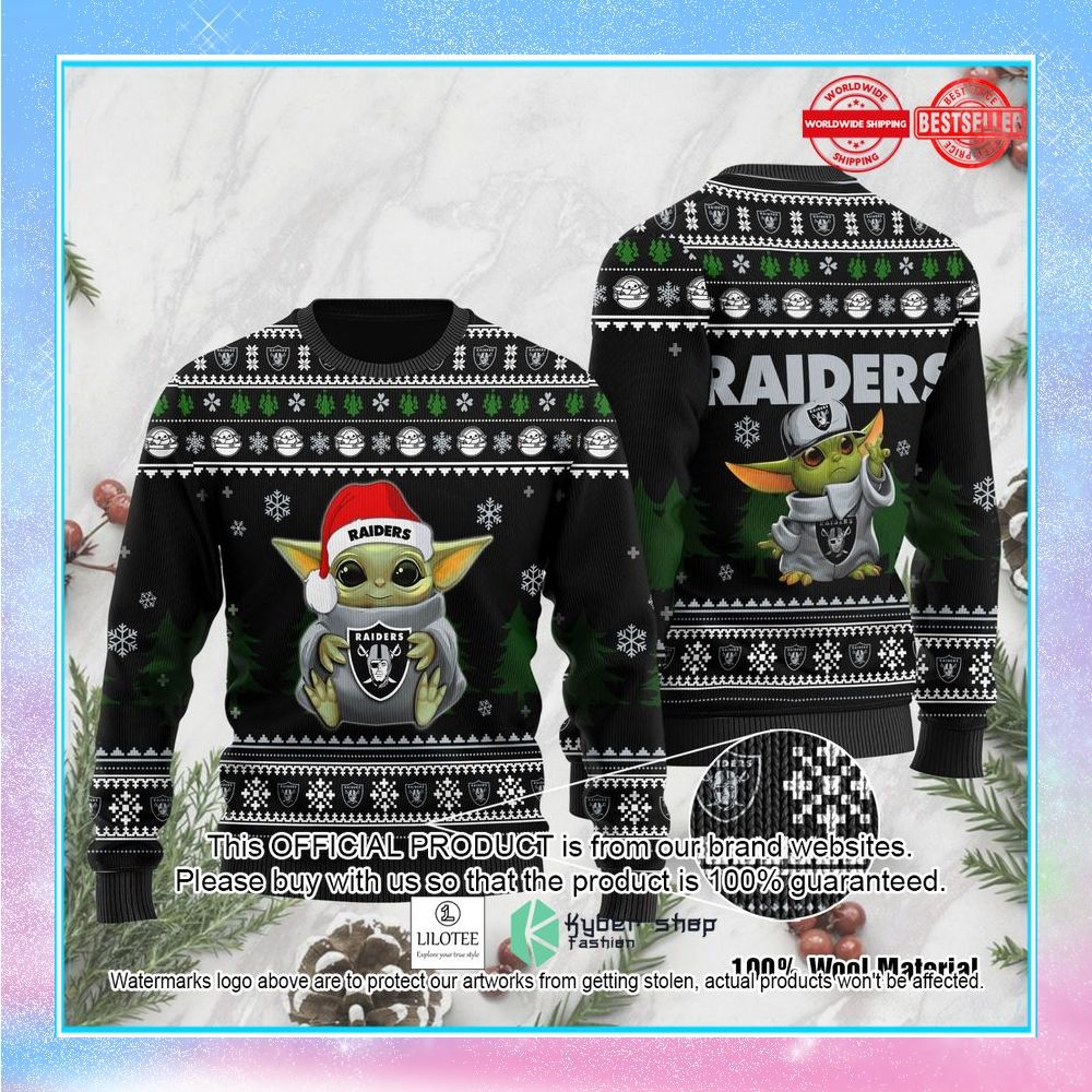 baby yoda love oakland raiders holiday xmas party christmas sweater 1 393