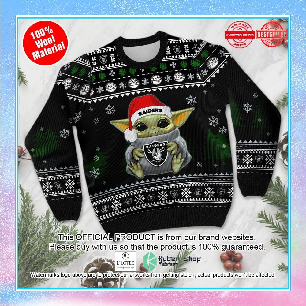 baby yoda love oakland raiders holiday xmas party christmas sweater 2 676