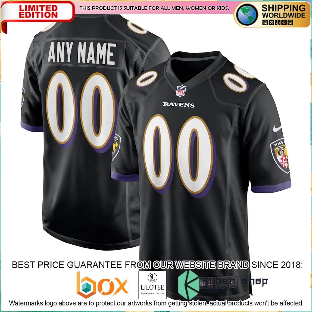 baltimore ravens nike alternate custom black football jersey 1 84