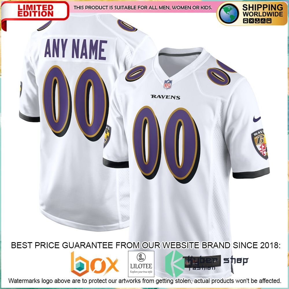 baltimore ravens nike custom white football jersey 1 448