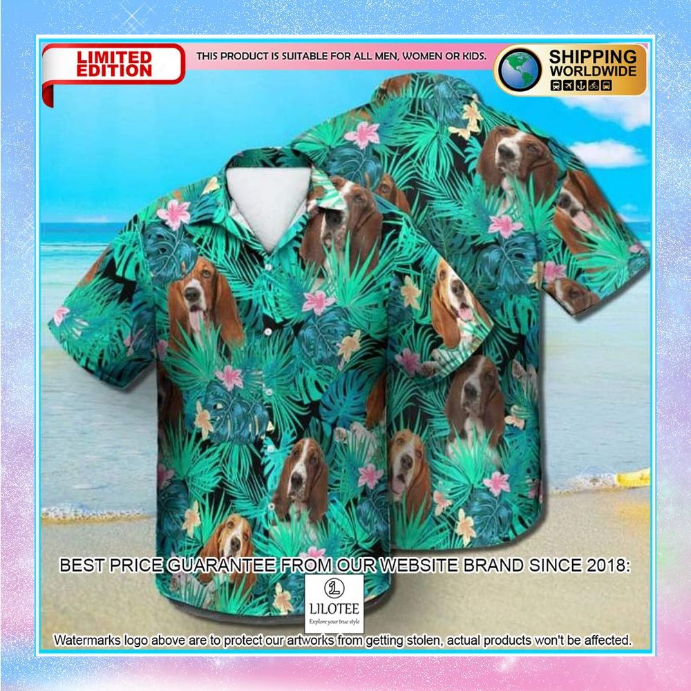 basset hound summer leaves hawaiian shirt 1 526