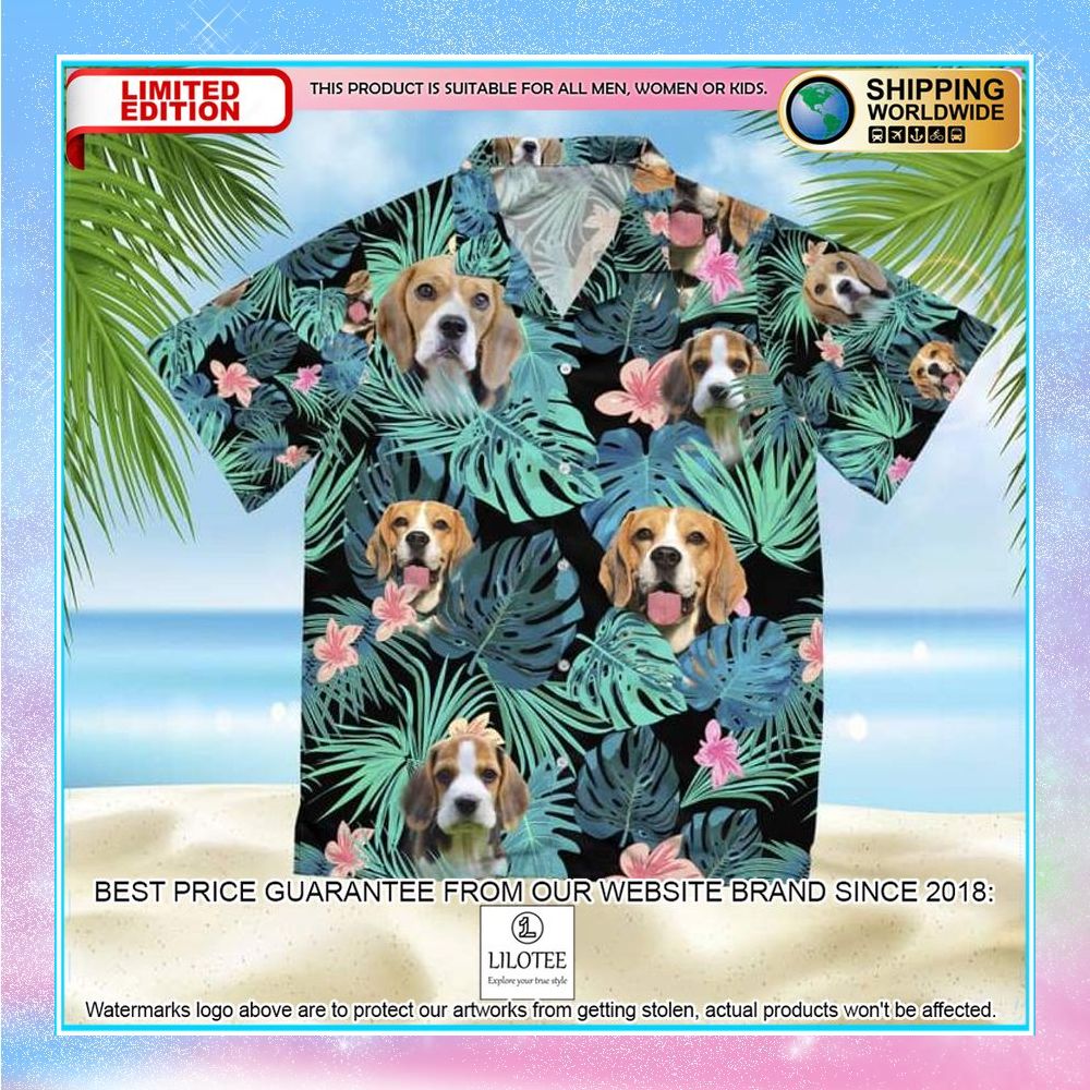 beagle summer leaves black hawaiian shirt 1 915