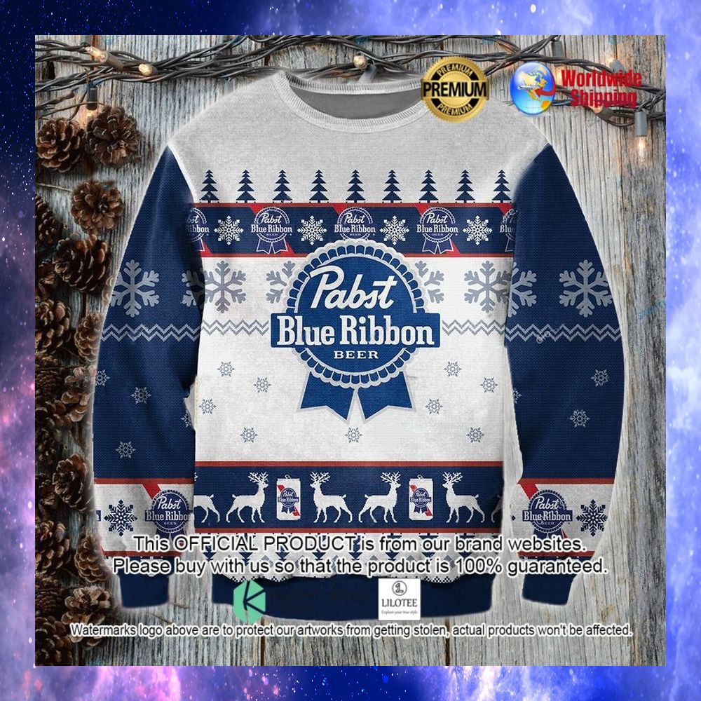 beer pabst blue ribbon white blue sweater 1 605