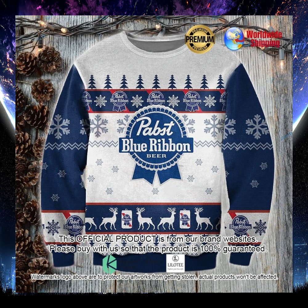 beer pabst blue ribbon white blue sweater 1 825
