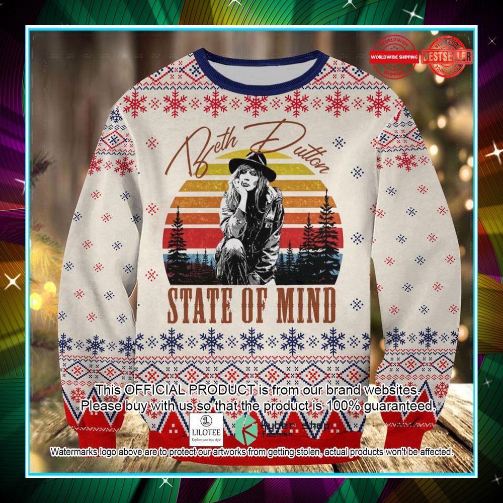 beth dutton state of mind ugly christmas sweater 1 440