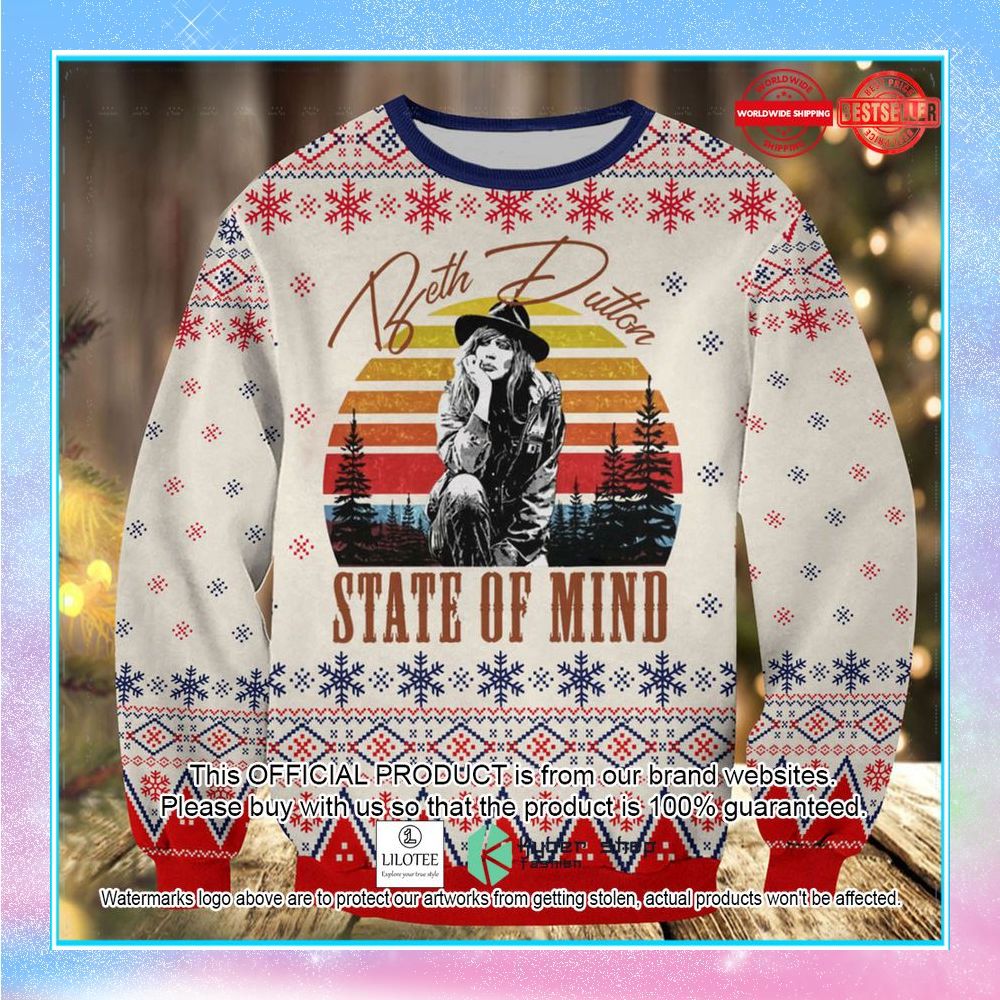 beth dutton state of mind ugly christmas sweater 1 758