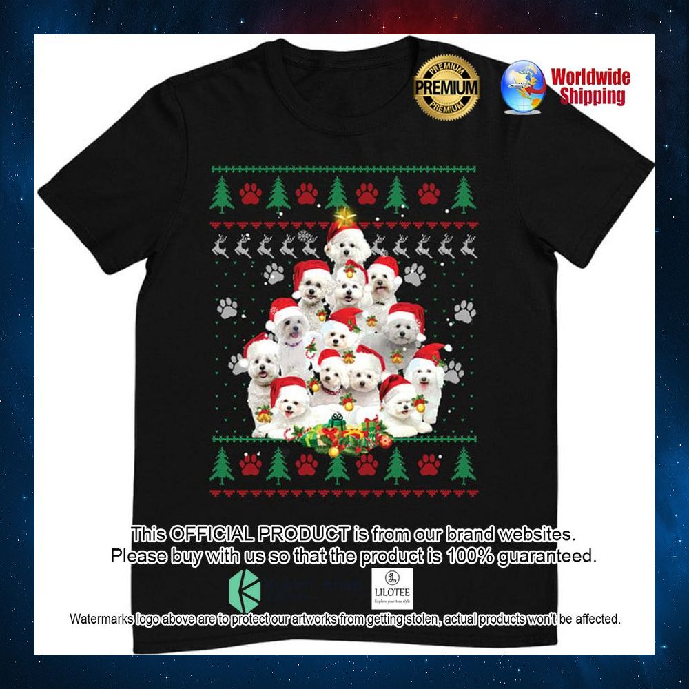 bichon frise christmas dog lover shirt christmas sweater xmas tree t shirt 1 601