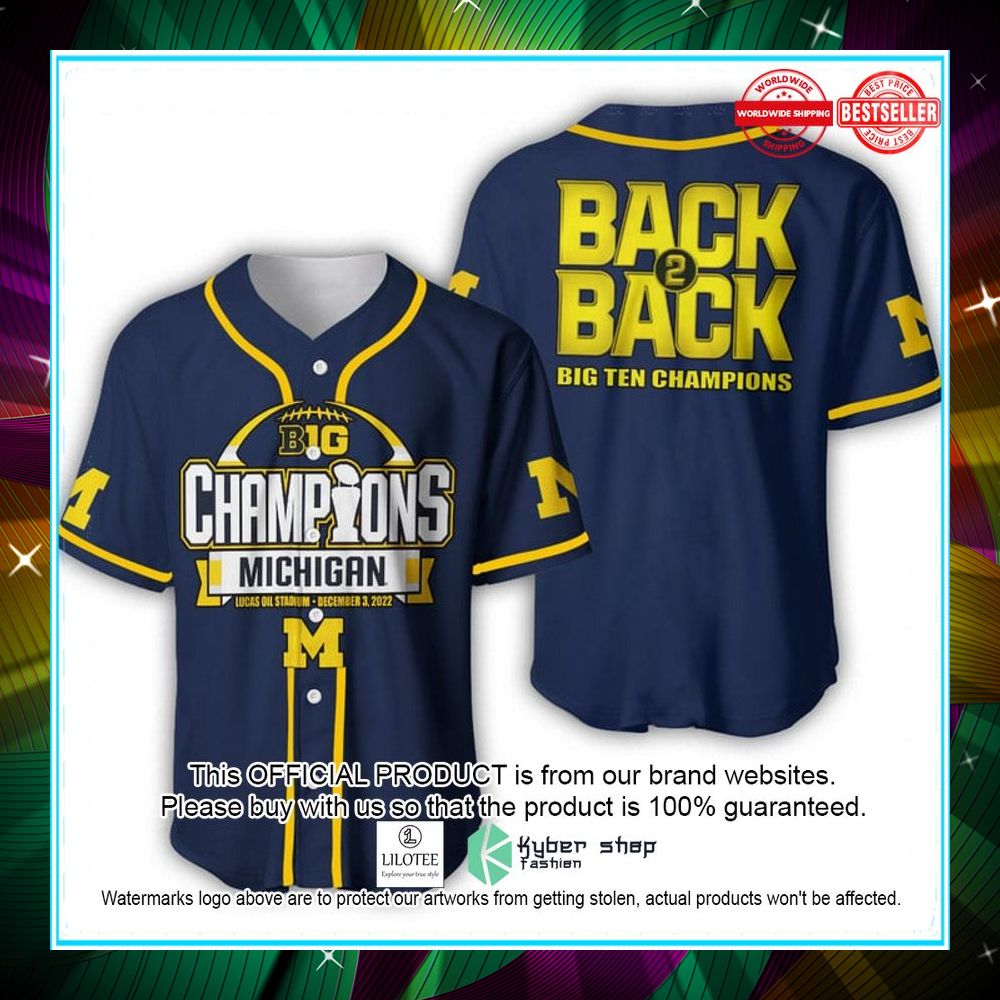 big ten champions michigan wolverines blue baseball jersey 1 639