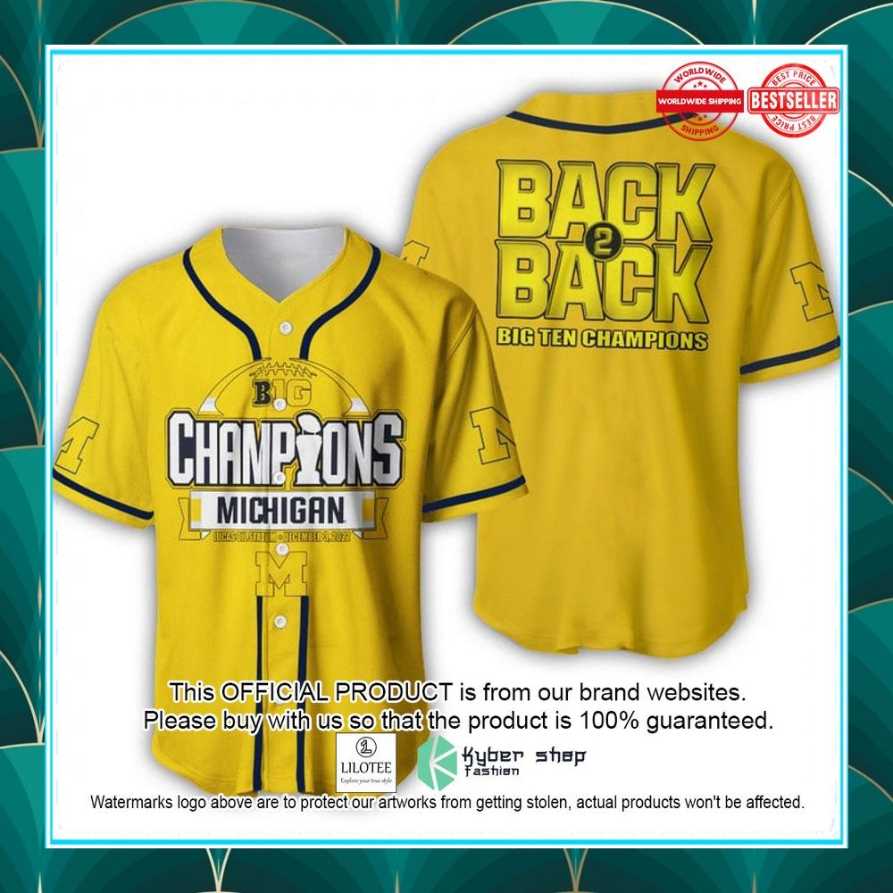 big ten champions michigan wolverines yellow baseball jersey 1 320