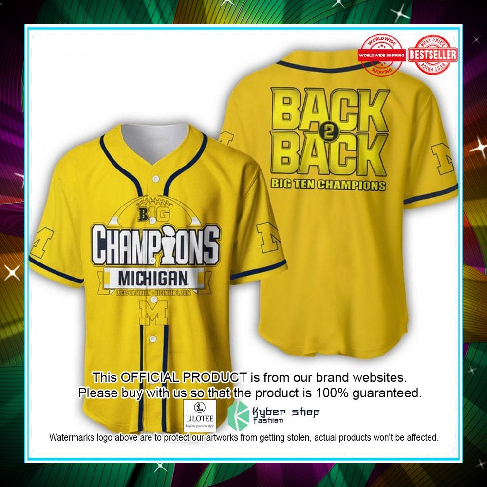 big ten champions michigan wolverines yellow baseball jersey 1 698