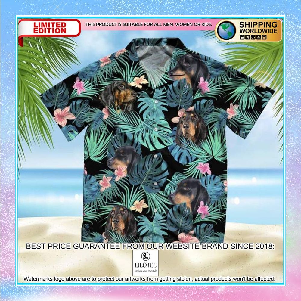 black and tan coonhound summer leaves hawaiian shirt 1 565