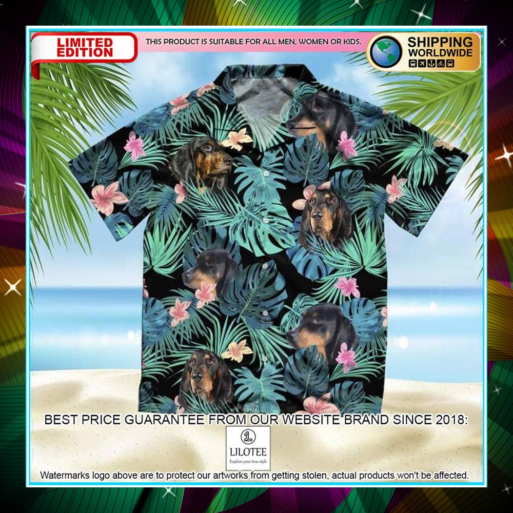black and tan coonhound summer leaves hawaiian shirt 1 84