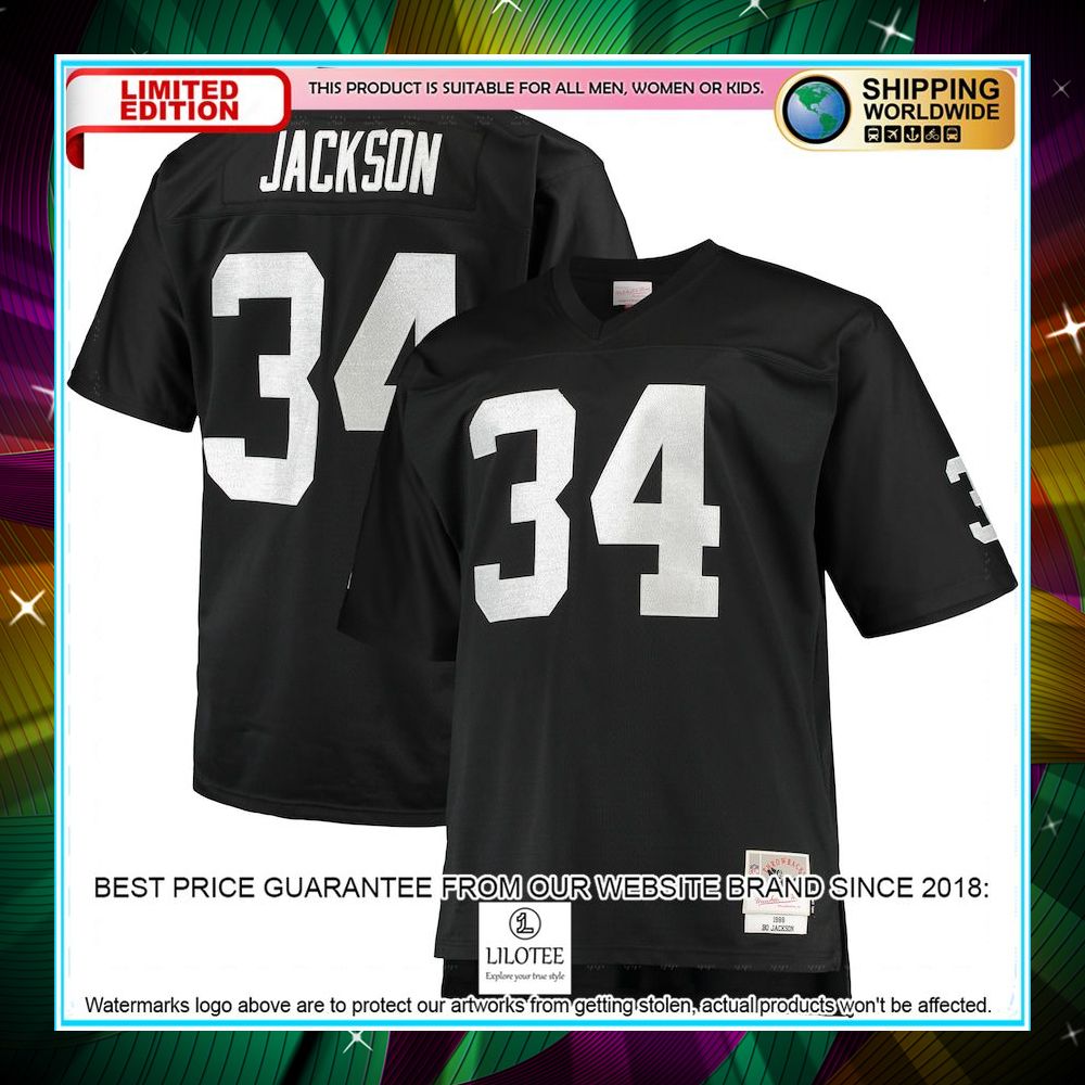 bo jackson las vegas raiders mitchell ness big tall 1988 retired player replica black football jersey 1 369