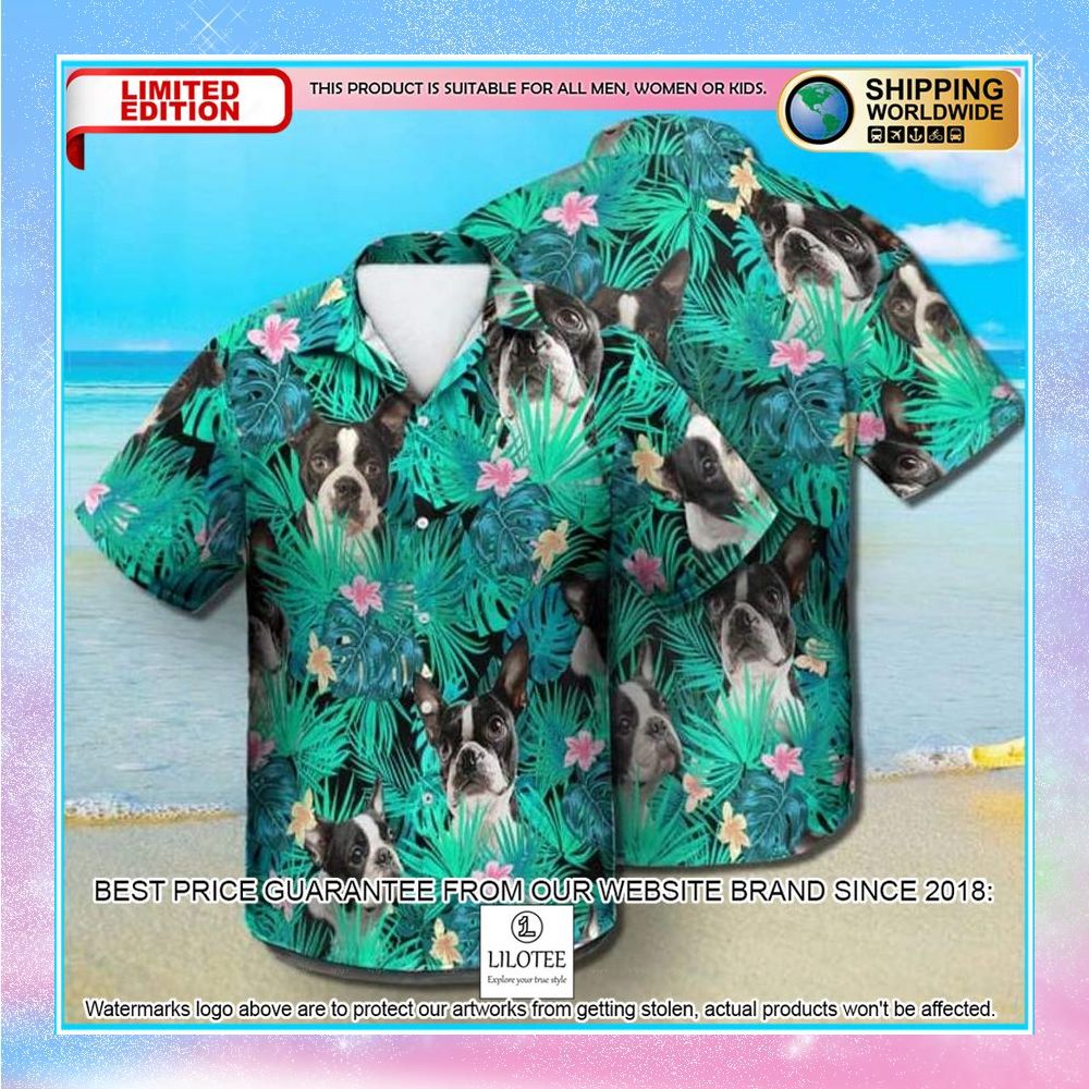 boston terrier summer leaves hawaiian shirt 1 375
