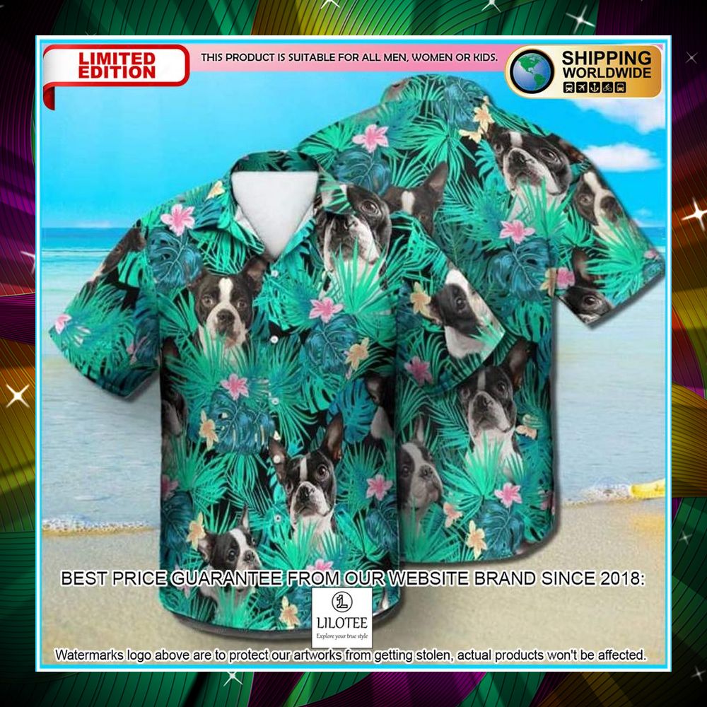 boston terrier summer leaves hawaiian shirt 1 692