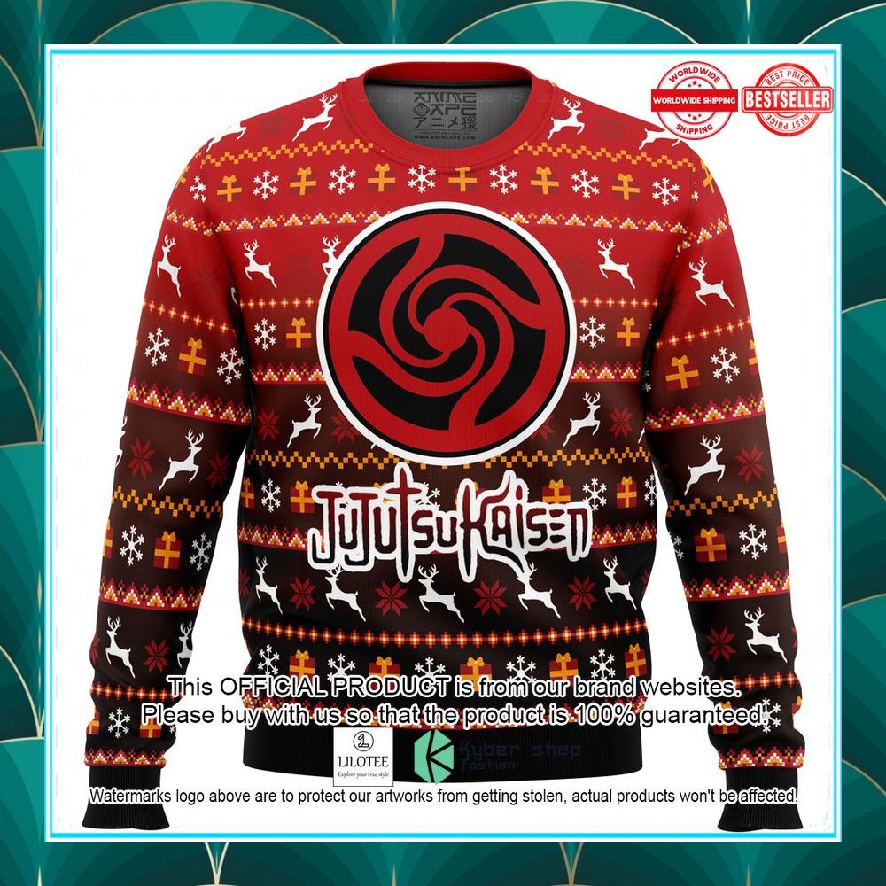 bottons symbol jujutsu kaisen ugly christmas sweater 1 406