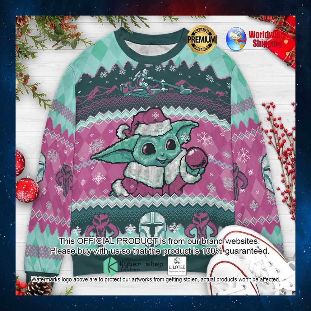bountiful christmas cute baby yoda bounty hunter christmas sweater 1 332