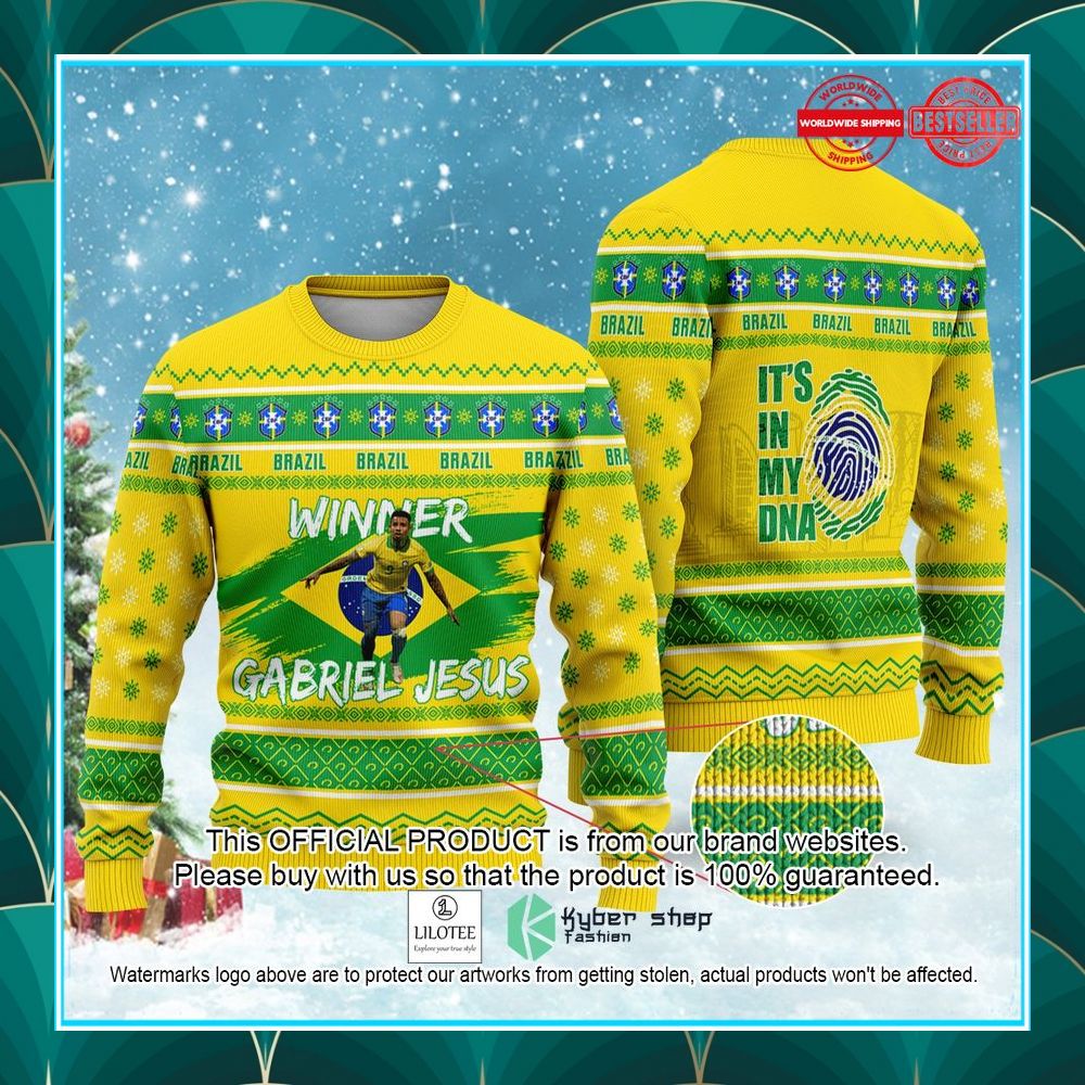 brazil gabriel jesus its in my dna fifa world cup qatar 2022 christmas sweater 1 460