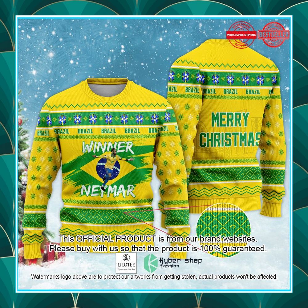 brazil neymar jr fifa qatar world cup 2022 football star merry christmas sweater 1 941