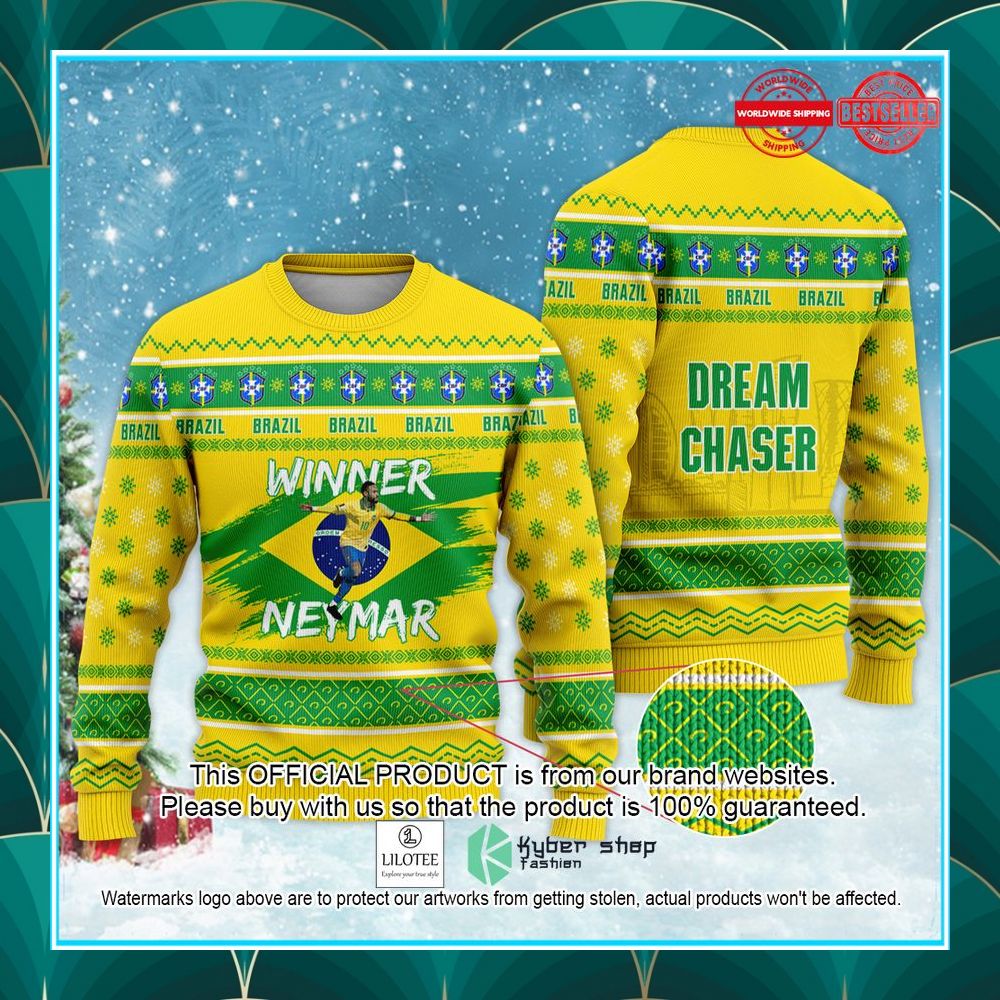 brazil winner neymar jr fifa qatar world cup football dream chaser christmas sweater 1 297