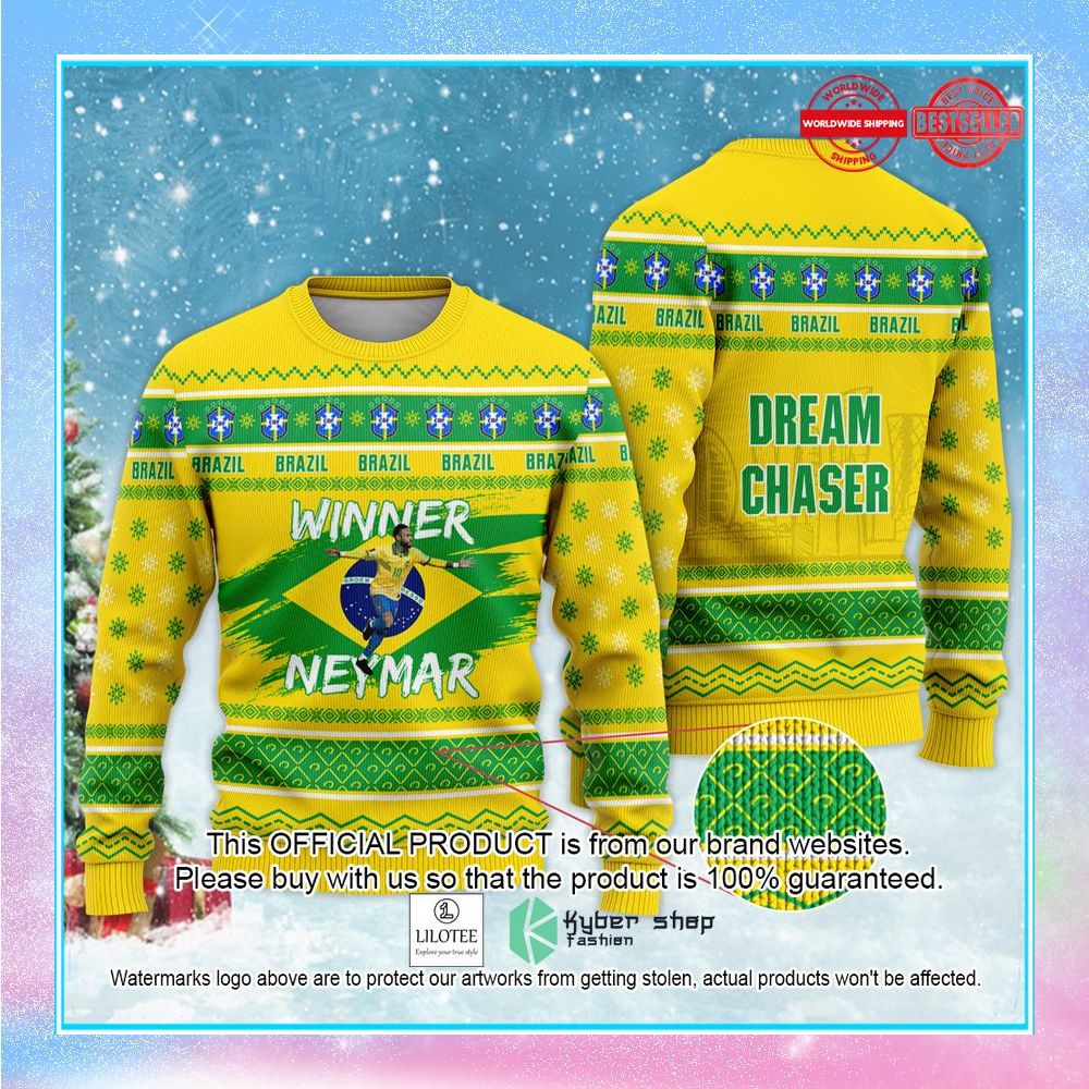 brazil winner neymar jr fifa qatar world cup football dream chaser christmas sweater 1 937