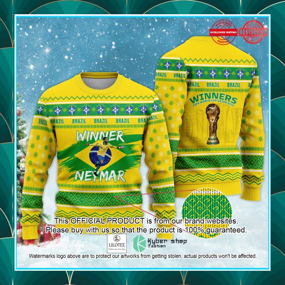 brazil winner neymar jr fifa world cup 2022 football star christmas sweater 1 783