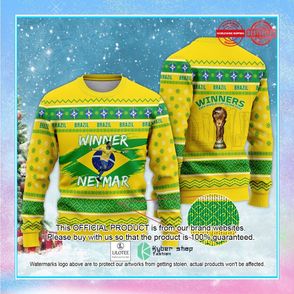 brazil winner neymar jr fifa world cup 2022 football star christmas sweater 1 820