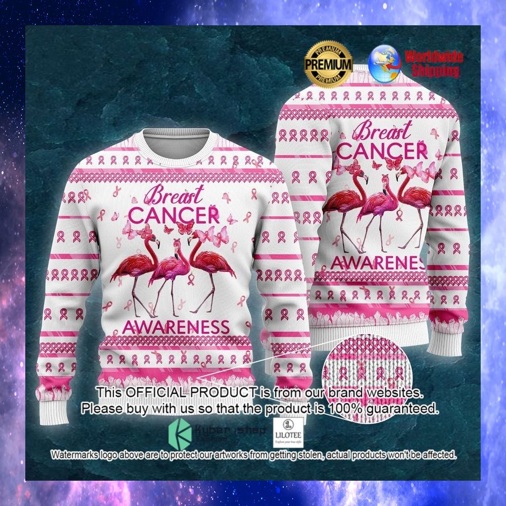 breast cancer awareness flamingo pink white sweater 1 113