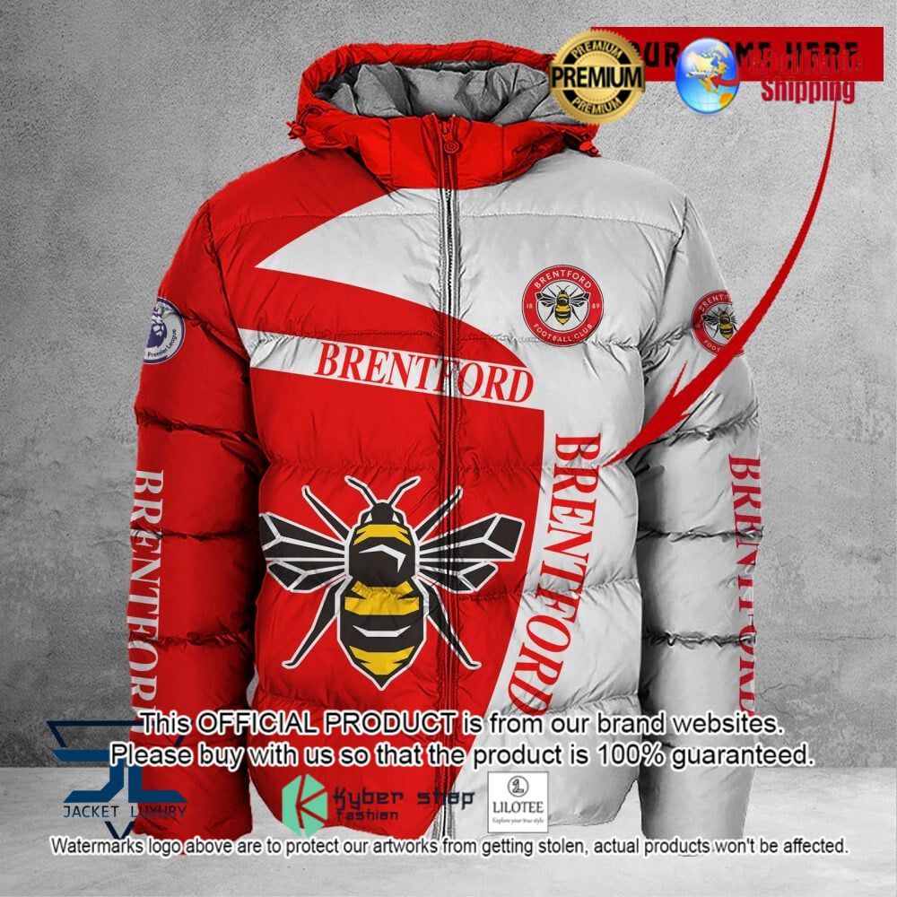 brentford fc red white custom name 3d puffer down jacket bomber jacket 1 397