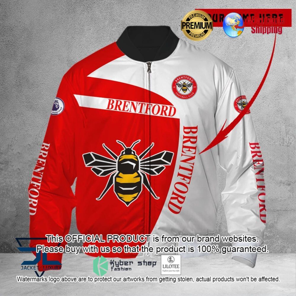 brentford fc red white custom name 3d puffer down jacket bomber jacket 2 95