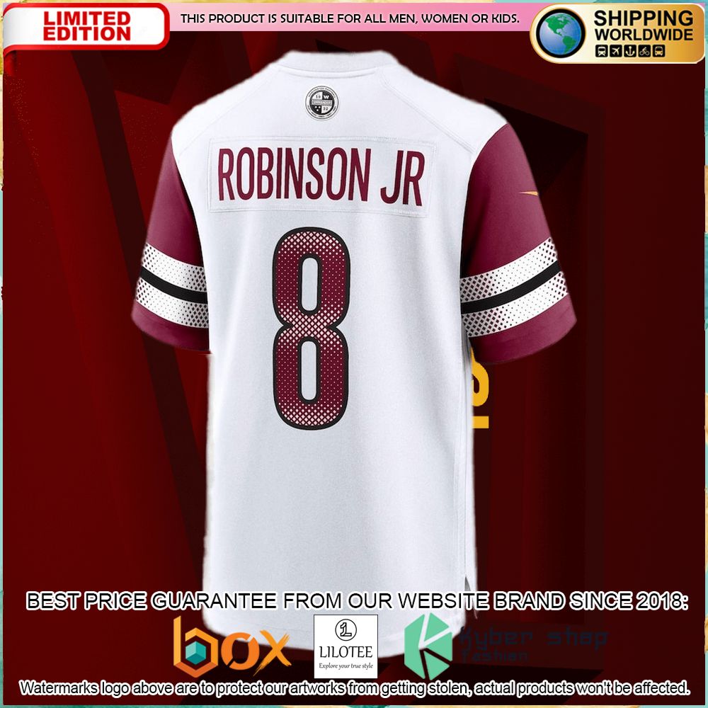 brian robinson jr washington commanders nike away white football jersey 3 414