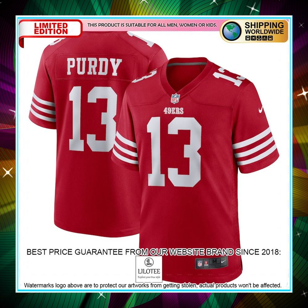 brock purdy san francisco 49ers player scarlet football jersey 1 838
