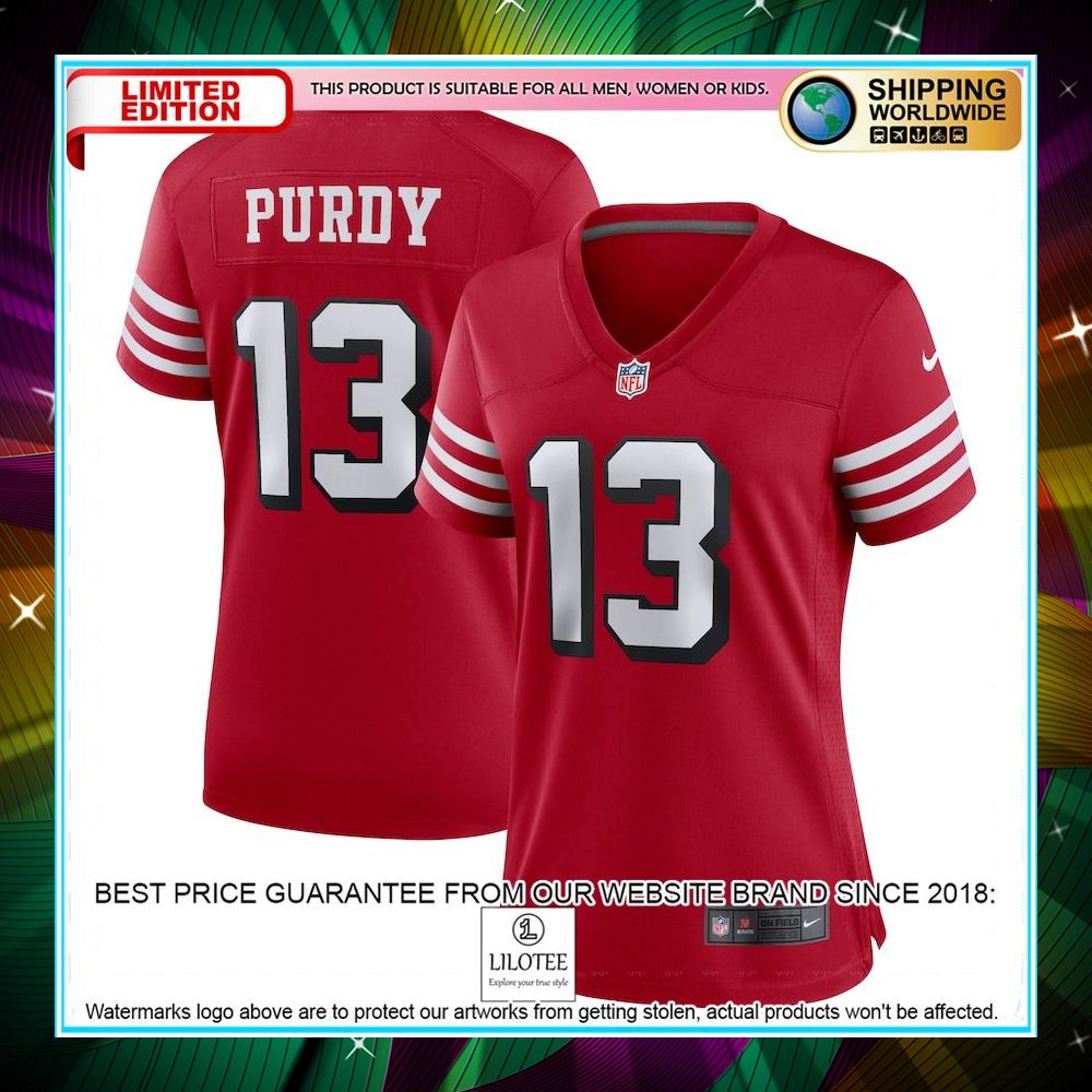 brock purdy san francisco 49ers womens alternate player scarlet football jersey 1 18