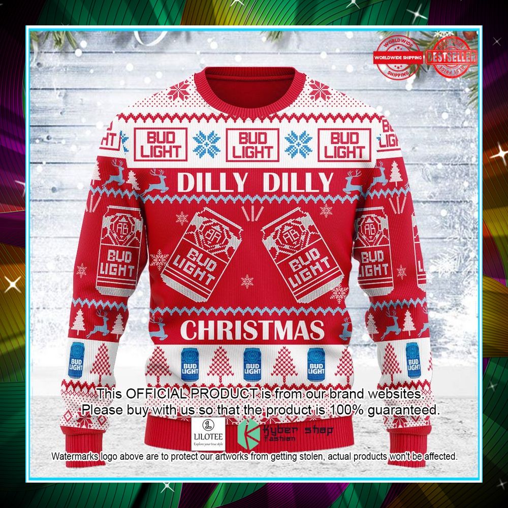 bud light dilly red ugly christmas sweater 1 26